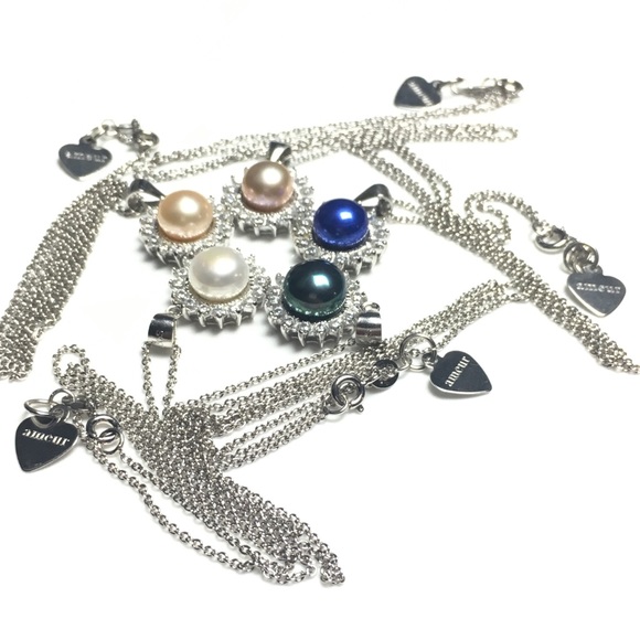 925 Silver Blue Pearl CZ Crystal Pendant Necklace - Picture 7 of 7